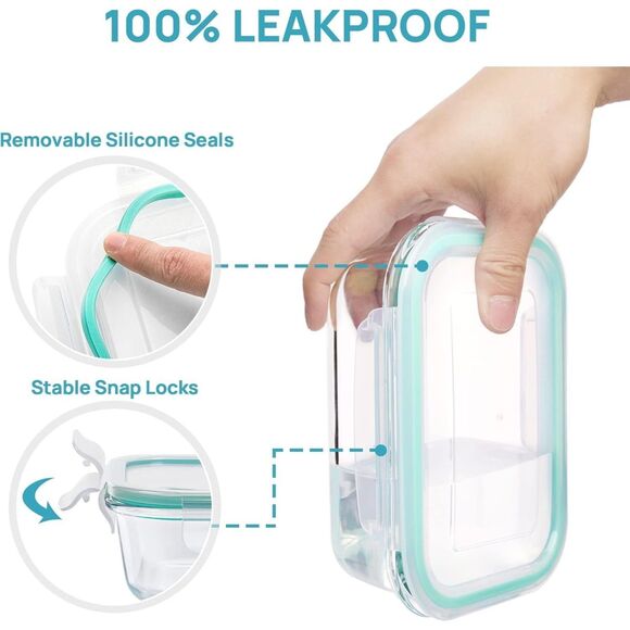 Vtopmart 8 Pack Glass Food Storage Containers with Airtight Lids Glass Meal Prep - Picture 3 of 7